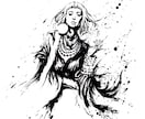 人物の【墨絵イラスト】を作画します 墨が放つ鮮やかなコントラスト。墨絵イラスト制作します。 イメージ5
