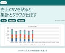 店舗の売上CSVを月次集計するExcelを作ります CSVを貼ると、月別・商品別・曜日別の表とグラフが出ます イメージ1