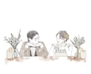 ウェルカムボードや記念日に線画イラスト描きます オシャレな可愛い線画調のイラストです★別料金で人数やペット可 イメージ9