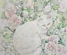 水彩色鉛筆で愛犬愛猫愛鳥の可愛いイラスト描きます 色とりどりのお花に囲まれ庭園にいるような優しい雰囲気の画風。 イメージ2