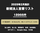 営業リスト 25年2月 新規法人リストを即納します セール中！総数18966件 電話3854件 メール755件 イメージ1