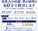 夏休みの宿題・塾の疑問を60分で解決します 60分 3,000円｜高校生・高卒生対象のオンライン個別授業 イメージ1