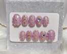 ０８）現品ネイルチップ(画像商品)を販売いたします ピンク マーブル キラキラ  ガーリー イメージ1