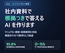 社内資料で答えるAIチャットボットを作ります マニュアル・規程から根拠つきで回答。精度は数字でご報告 イメージ1