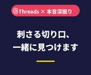 Threads投稿の刺さる切り口を見つけます あなたのサービスのターゲットの本音を深掘りして言葉にします イメージ1