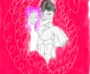紅のウェディングをえがいています 赤く染まった深紅の中に居る新郎新婦をえがいています。 イメージ1