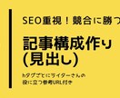 SEO意識し、誰でも書きやすい記事構成を作成します 2記事で3000円！ジャンル問わず！200記事以上を制作！ イメージ1