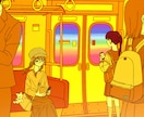 物語のある背景付きのイラストを描きます 線画で構成された背景付きのアニメ塗り風イラスト イメージ4