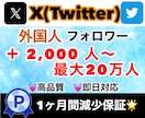 X（Twitter）のフォロワー増やします 質の高い外国人フォロワー2000人増えます！保証つき！ イメージ1