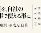 生成AIを自社の業務で使える形に整理します 何から始めるかを一緒に整理し、最初の実行案をつくります イメージ1