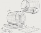 想像のサウナ小屋を丁寧なラフで描きます サウナを建てた、デザインした経験から描かせていただきます。 イメージ3