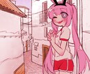 雰囲気のあるミニキャライラスト描きます 美しい街並み×あなたのオリジナルキャラ イメージ4