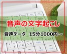 15分1000円〜文字起こしいたします 会議やインタビュー等、音声データを文字起こしいたします。 イメージ1