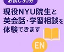 現役NYU院生と英会話・学習相談を体験できます 英語がニガテな方も安心の体験版です イメージ1