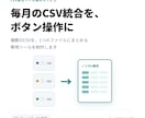 複数CSVを1つにまとめる専用ツール作ります 列順・文字コードが違うCSVも、ボタン操作で1つに統合します イメージ1