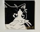 あなたの猫ちゃんを世界に1つだけのアートにします 10cmキャンバスに黒ペンで似顔絵を描きます イメージ4
