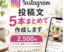 Instagram投稿文を5本まとめて作成します お店や商品の魅力が伝わる自然な投稿文を作成します イメージ1