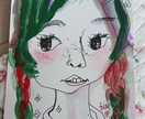 線画とヘアカラーで女の子絵ﾎﾟｽﾄｶｰﾄﾞ描きます 黒線の線画にヘアカラーをアクセントにした画風ｼﾘｰｽﾞです. イメージ1