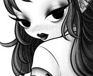 キュートでダークな白黒イラスト描きます 他にはない作風で目を引くイラストを制作します イメージ3