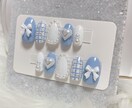 ０９）現品ネイルチップ(画像商品)を販売いたします ブルー ホワイト チェック柄 シルバー ラメ ガーリー イメージ2