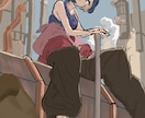 空気感や色彩を意識した背景込みのイラストを描きます 個性的なキャラで迫力のある構図のイラストを制作します。 イメージ1