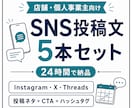 店舗・個人事業向けSNS投稿文を5本作ります 投稿ネタ・CTA・ハッシュタグまで24時間で整えます イメージ1