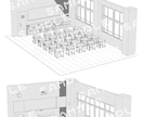 教室の机、椅子の3Ｄ配置＆レンダリング承ります ☆お試し有り☆学園漫画の教室背景で苦労されている方へ イメージ2