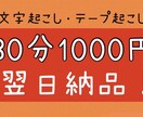文字起こし・テープ起こし30分1000円でします 午前9時までのご注文で【翌日納品】致します！動画もOK！ イメージ1