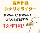 実績アリ！音声作品・シチュボ台本を執筆いたします 男性向け・女性向けどちらの作品も1文字1円で対応可能です！ イメージ1