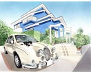 車、ペット、家をコラボします 大切な愛車とペット、家を組み合わせて描きます。 イメージ4