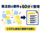 発注前の要件を60分で整理し1枚にまとめます 目的・必要な機能・予算・優先順位を整理シートで納品 イメージ1