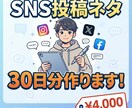 インスタグラムやXの投稿アイデア1ヶ月分作成します 投稿アイデアやキャッチコピーの作成をサポートします イメージ1