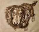 革に電熱ペンで犬の似顔絵(リアル画)描きます 牛革に電熱ペンで焼きつけながらセピアの陰影で絵を描きます。 イメージ1