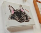 麻とクレヨンの質感を生かしてペット似顔絵を描きます 麻100％のやさしい素材感。ギフトや記念に。 イメージ3