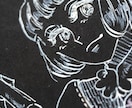 ポストカードサイズのイラスト描きます 黒の用紙にレトロな絵柄で、人物とゼンタングルを描きます。 イメージ4