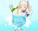 量産イラスト:クリームソーダを飲むイラスト描きます グッズにもオススメ！クリームソーダを飲む可愛いSDイラスト イメージ3