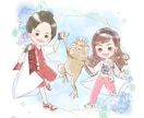 可愛くておしゃれな水彩タッチのイラスト描きます 似顔絵からオリジナルキャラクター、擬人化もOK♡ イメージ7