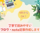 丁寧で読みやすいブログ記事を1本から作成します 初めてのご依頼でも安心。読み手に伝わる文章を作成します。 イメージ1