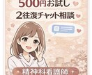 500円｜精神科看護師が2往復チャットお話聴きます 初めての方へ｜500円お試しチャット相談 イメージ1