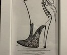 はがきサイズでシューズデザイナーが手書きで描きます 手書き白黒であなたのお好きなデザインの靴を描きます イメージ3