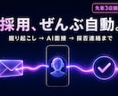 AI面接と掘り起こしで採用を丸ごと自動化します 応募直後の対応・選考・過去応募者の再アプローチまで一気通貫。 イメージ1