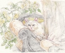 水彩色鉛筆で愛犬愛猫愛鳥の可愛いイラスト描きます 色とりどりのお花に囲まれ庭園にいるような優しい雰囲気の画風。 イメージ3
