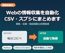 Webの価格・在庫情報を自動収集しCSV化します 毎日のコピペ作業をなくす｜Excel・スプシ出力に対応 イメージ1