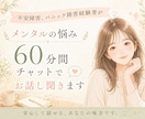 メンタルの悩みチャットで60分間相談にのります 電話で話しにくいこともチャットなので安心して話して下さい イメージ1