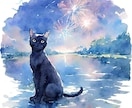 黒猫＋〇〇テーマの水彩風イラストを描きます 可愛らしく、やさしい雰囲気のイラストをお届けします！ イメージ1