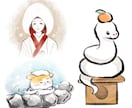 筆絵,墨絵と水彩風で食べ物、動物、人物を描きます 商用OK!ポップで和風っぽいイラストに仕上げます。 イメージ7