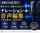 ナレーションをプロ品質の音声に仕上げます 音のプロ歴20年。自然で聞き取りやすい音質へ丁寧に整えます。 イメージ1