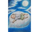 月と雲の幻想色鉛筆アート描きます 見る度に癒される優しい手描きの色鉛筆画です イメージ1