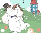 ムーミンっぽいゆるキャラのウェルカムボード描きます ゆるキャラでおふたりの似顔絵ウェルカムボードを作成します イメージ2