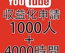 YouTube1000人➕4000時間増加します 収益化パック登録者1000人増加と再生時間4000時間セット イメージ1